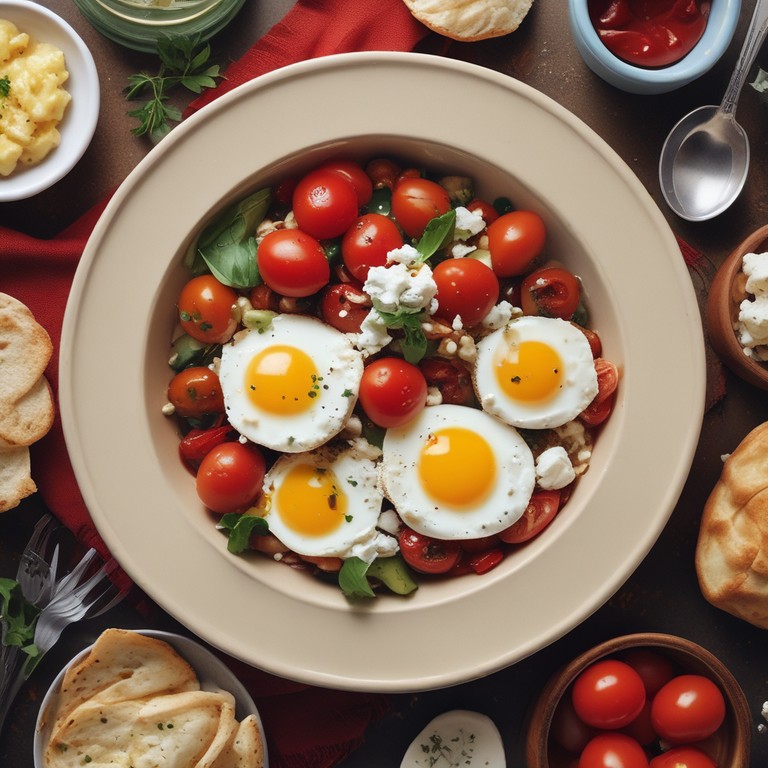 Mediterranean Egg, Tomato, Feta, Pita, and Ketchup Breakfast Bowl