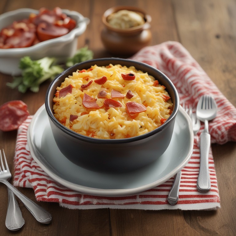 Arroz de Forno com Queijo, Bacon, Salame e Presunto