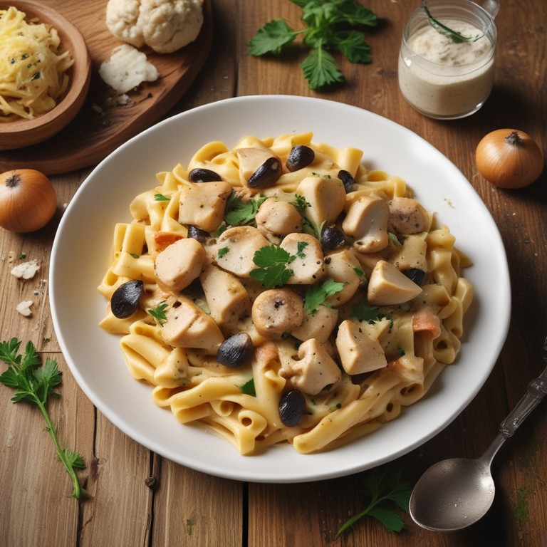 Kippenpasta met Romige Champignonsaus