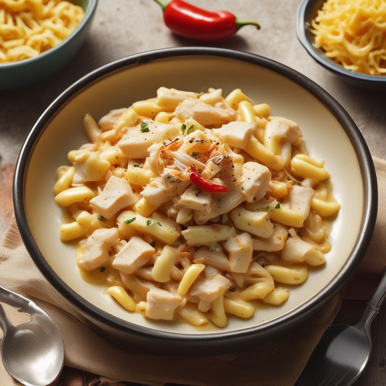 Macarrão com Frango Desfiado e Molho Cremoso de Queijo