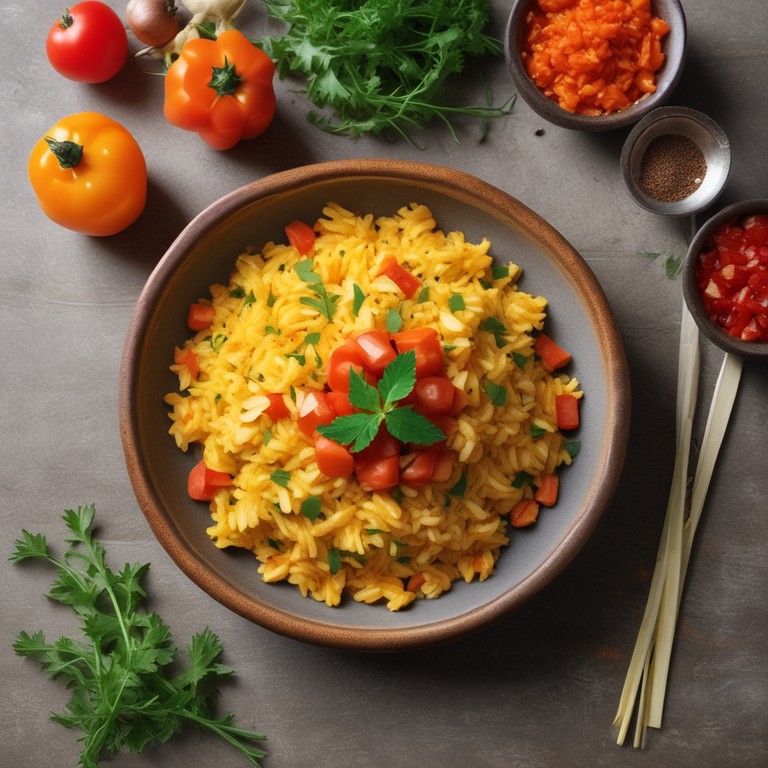 Turmeric Spiced Rice with Carrot Sticks and Tomato Salsa
