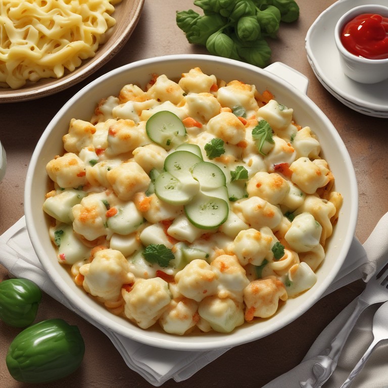 Blumenkohl-Gurken-Nudelauflauf mit Sahnesauce