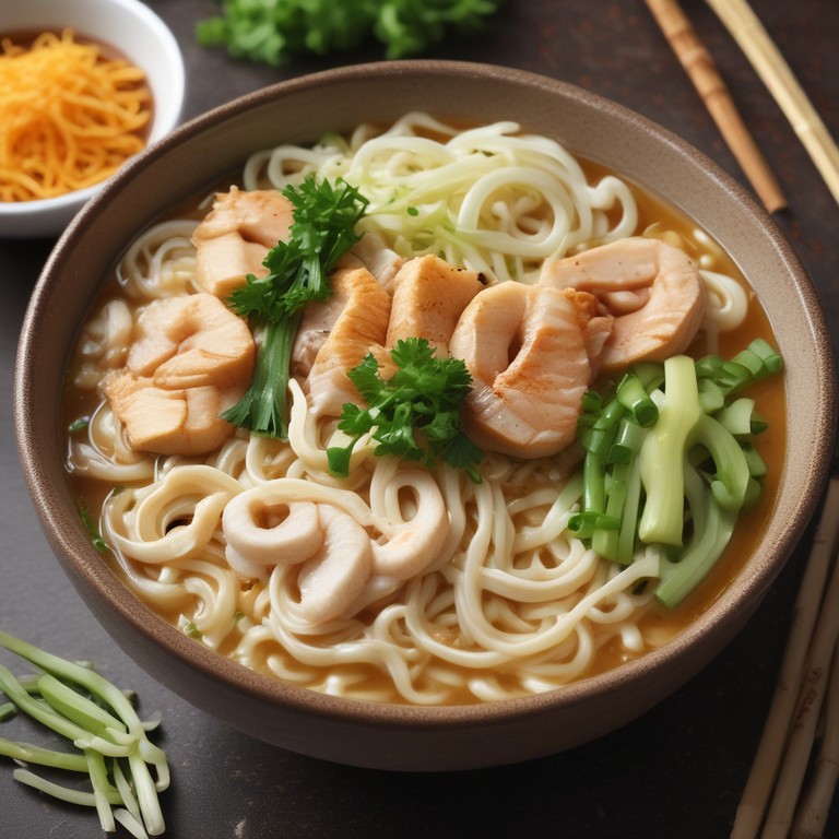 Savory Udon Noodle Soup with Chicken and Cabbage