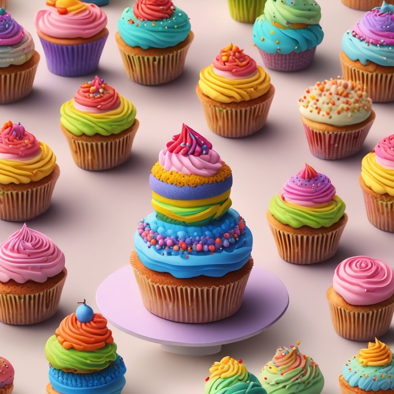 Rainbow Frosting Cupcakes
