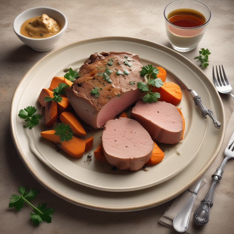 Телятина на кости в сливочно-грибном соусе с бататом