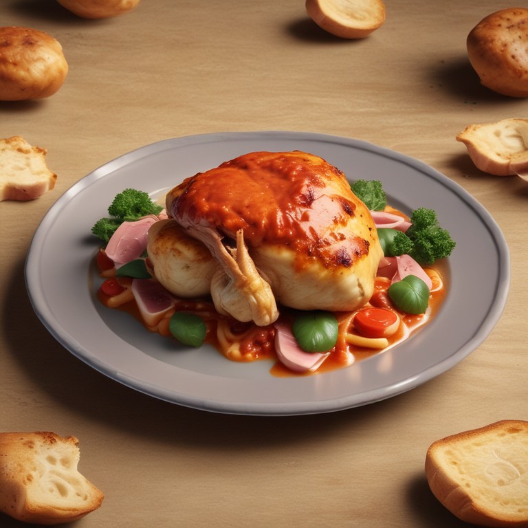 Frango Recheado com Molho de Tomate, Queijo e Presunto