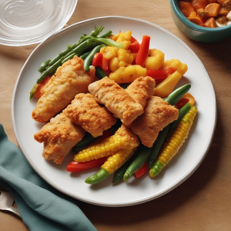 Colorful Chicken Tenders with Sweet Potato and Veggie Medley
