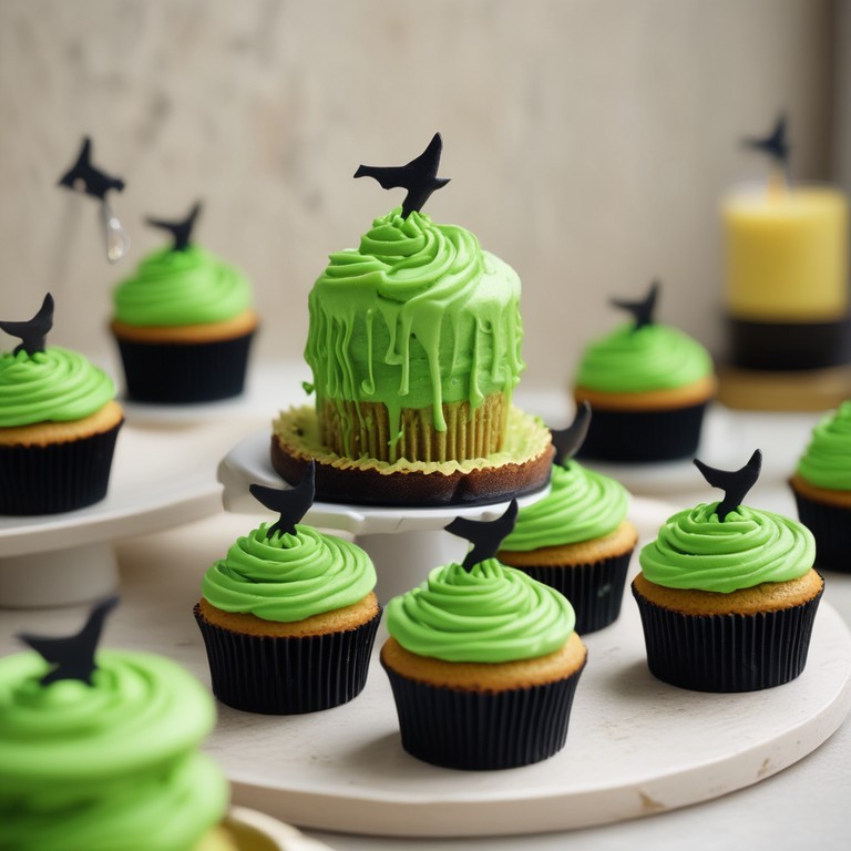 Green Tea Cupcakes with Matcha Frosting and Black Lightning Bolt Decoration