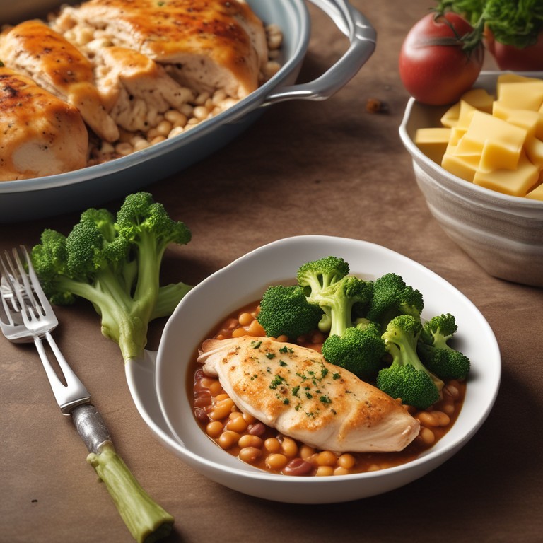 Cheesy Baked Chicken with Broccoli and Beans