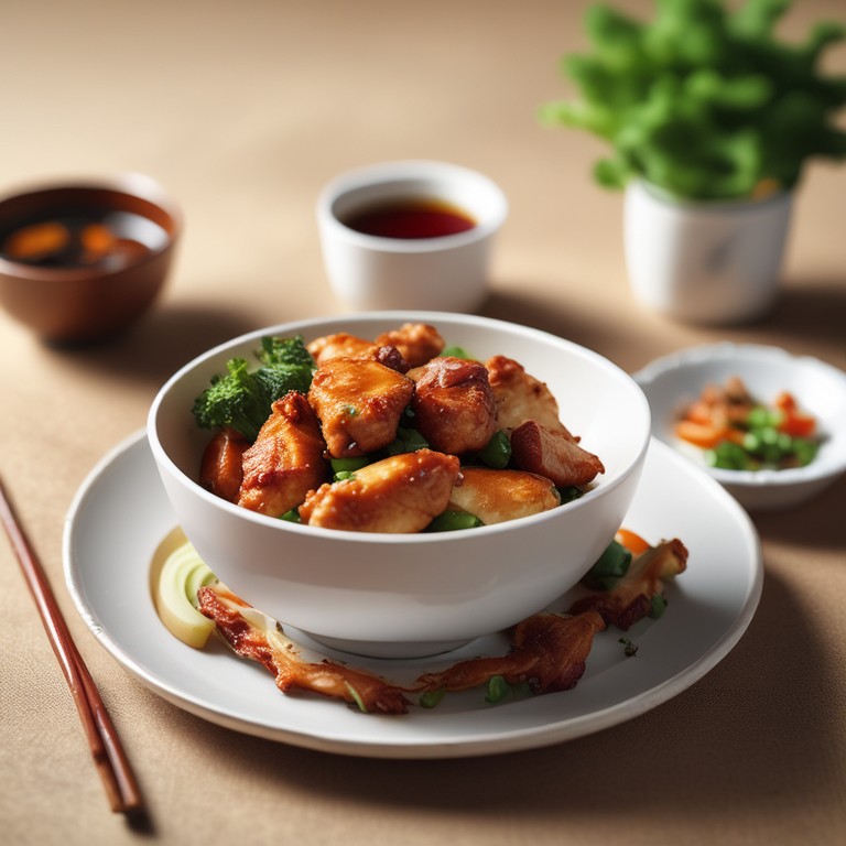 Knuspriges Hähnchen mit Gemüse in Sojasauce
