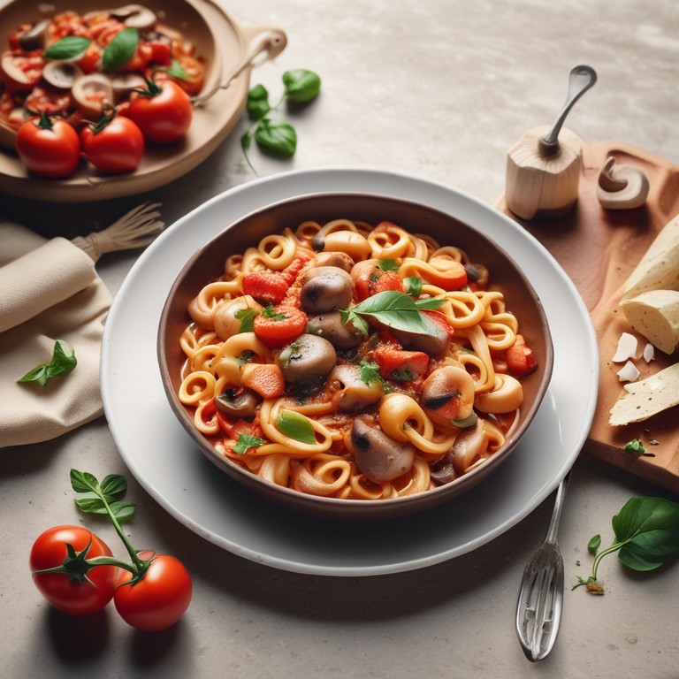 Creamy Tomato Pasta with Garlic, Peppers, and Mushrooms