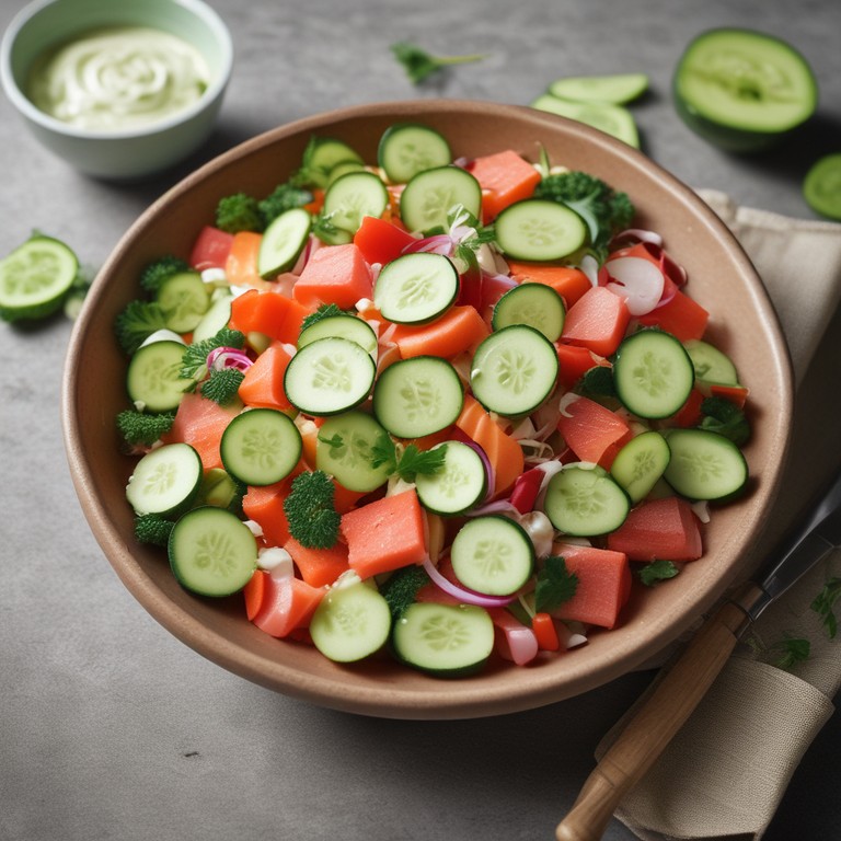 Refreshing Cucumber And Watermelon Salad With Spicy Yogurt Dressing 