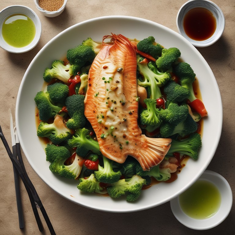 Asiatisches Fisch-Brokkoli-Gericht