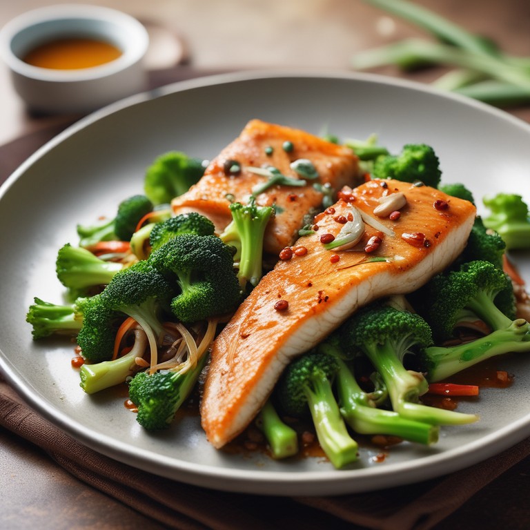 Asiatisches Fisch- und Brokkoli-Gericht