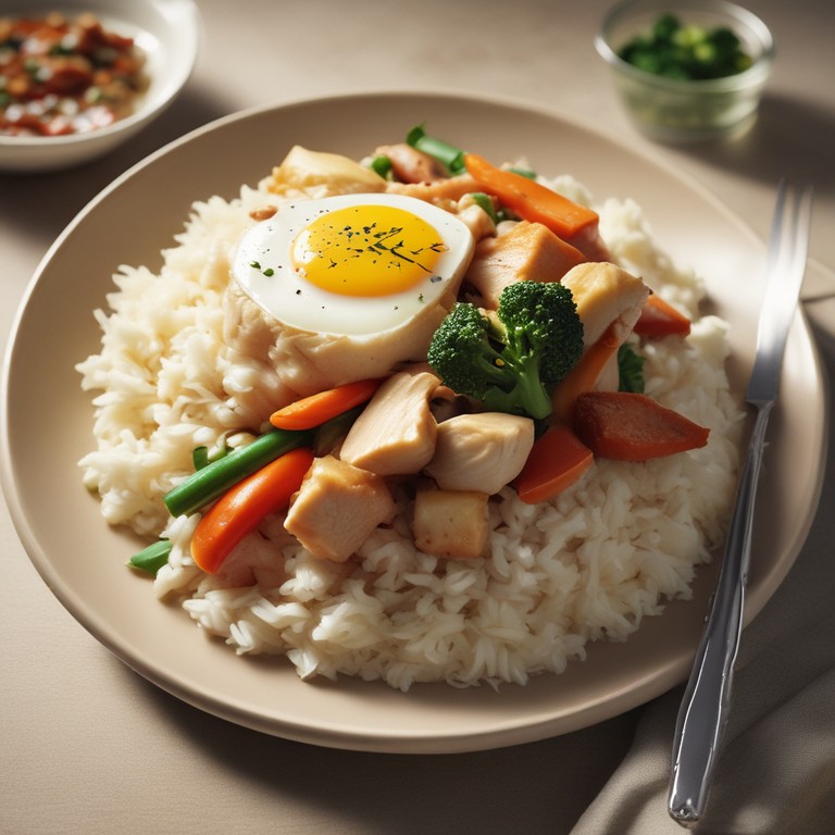 Steamed Chicken with Rice, Egg, and Vegetables
