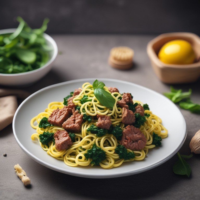Zitronen-Spinat-Nudeln mit Hackfleisch
