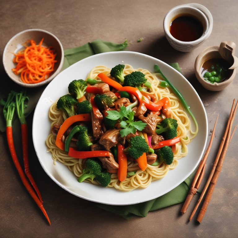 Asiatisches Gemüse mit Brokkoli und Nudeln