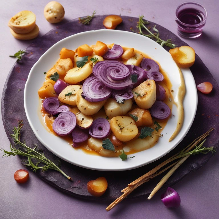 Merluza con Cebolla Morada y Patatas