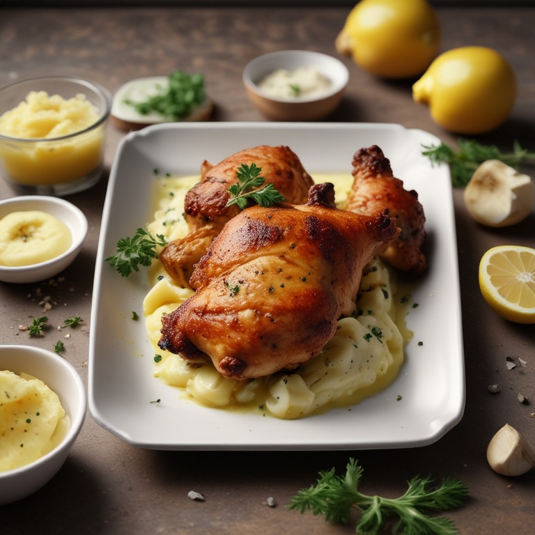 Knusprige Hähnchenschenkel mit Kartoffelpüree