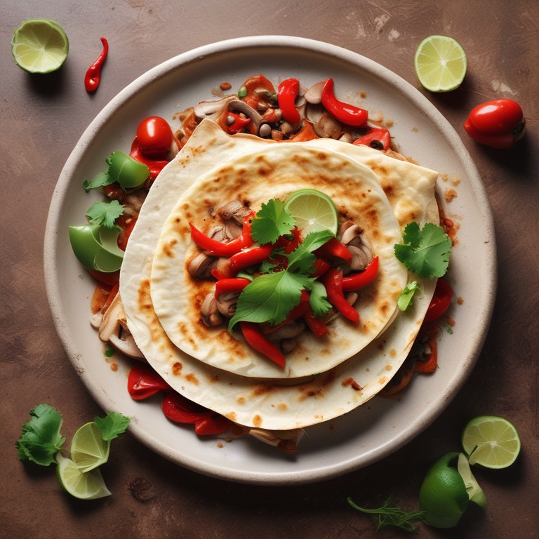 Roasted Red Pepper Mushroom Caramelized Onion Spice Vegan Quesadilla