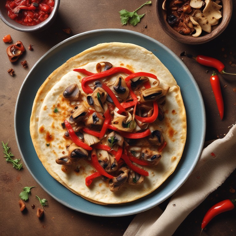 Roasted Red Pepper Mushroom Caramelized Onion Adobo Chipotle Vegan Quesadilla