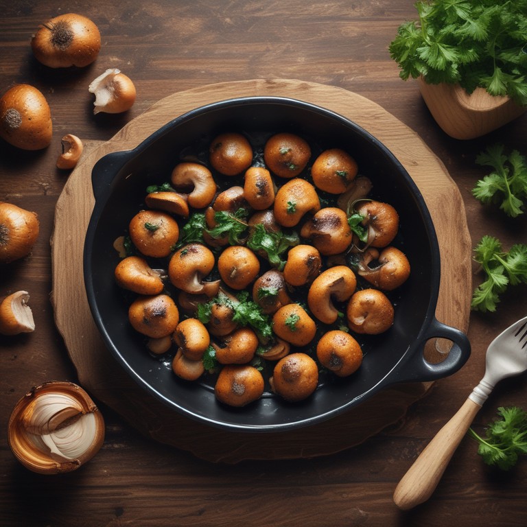 Gebratene Pilze mit Knoblauch und Petersilie