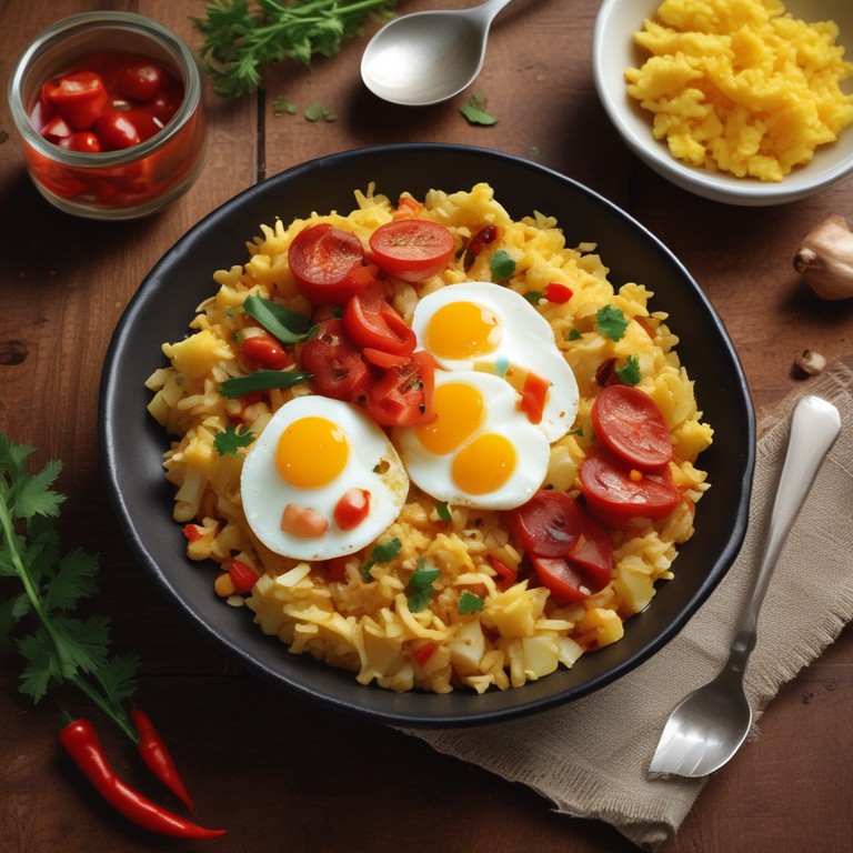 Spicy Potato and Egg Rice Bowl