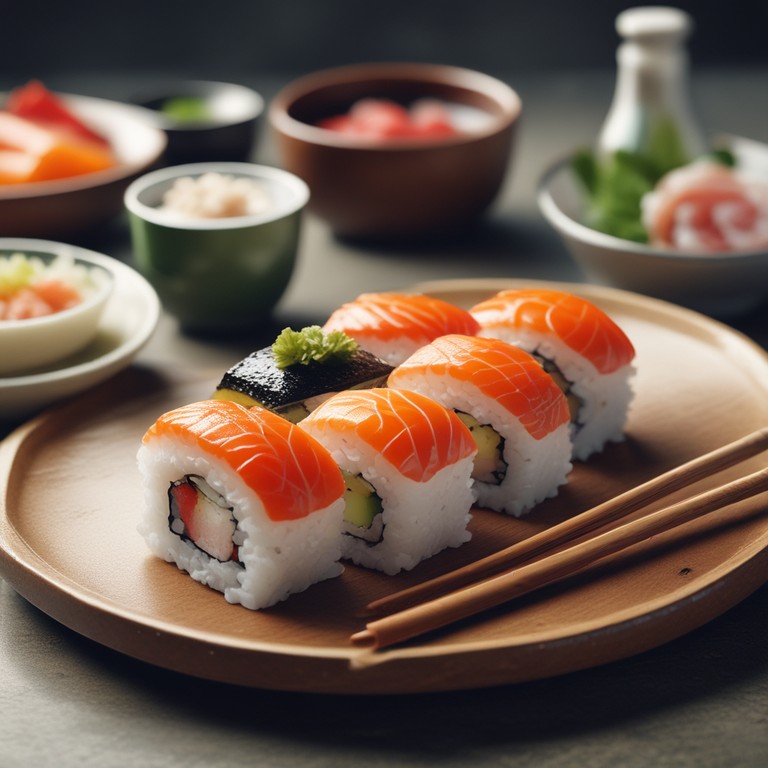 Perfektes Sushi mit frischem Fisch und Reis