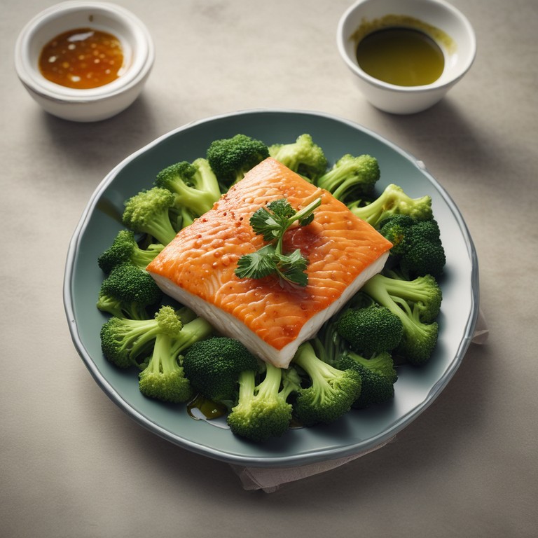 Gebratener Fisch mit Brokkoli in asiatischer Sauce