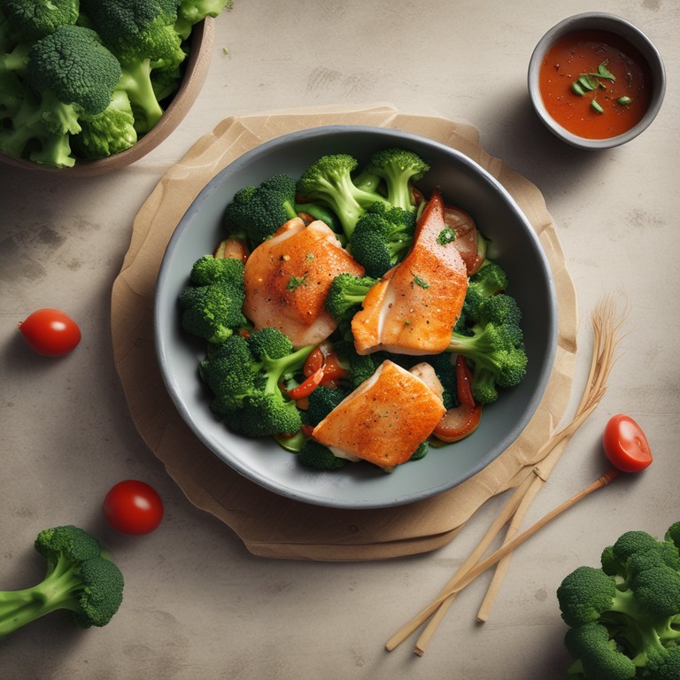 Asiatisches Fischgericht mit Brokkoli