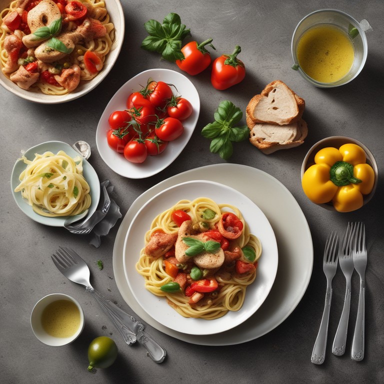 Pasta met Geroosterde Paprika en Kip