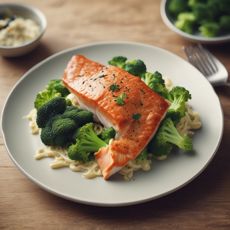 Asiatischer Lachs mit Sahnesauce und Brokkoli