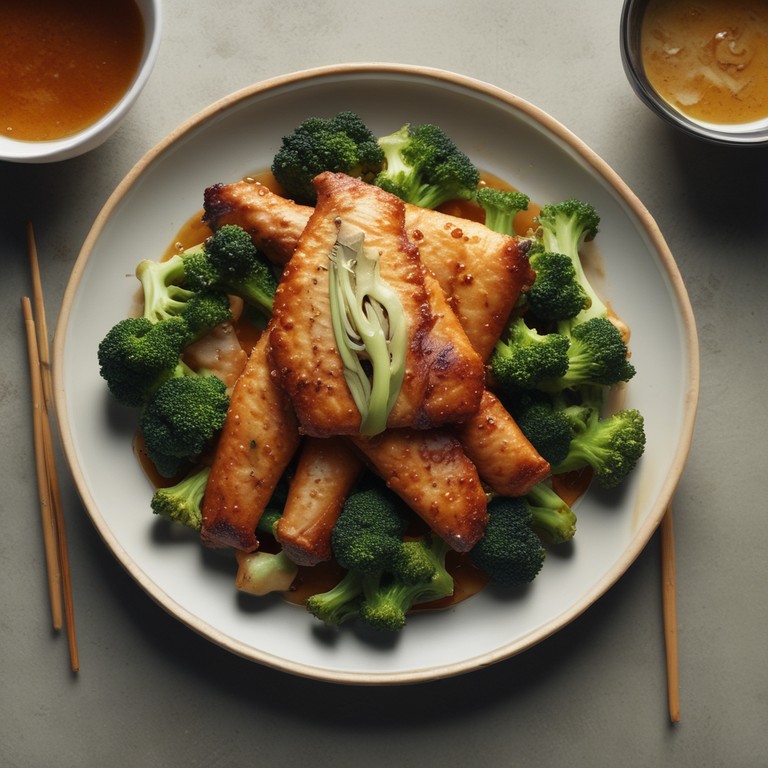 Gebratener Fisch mit Brokkoli in Sojasauce