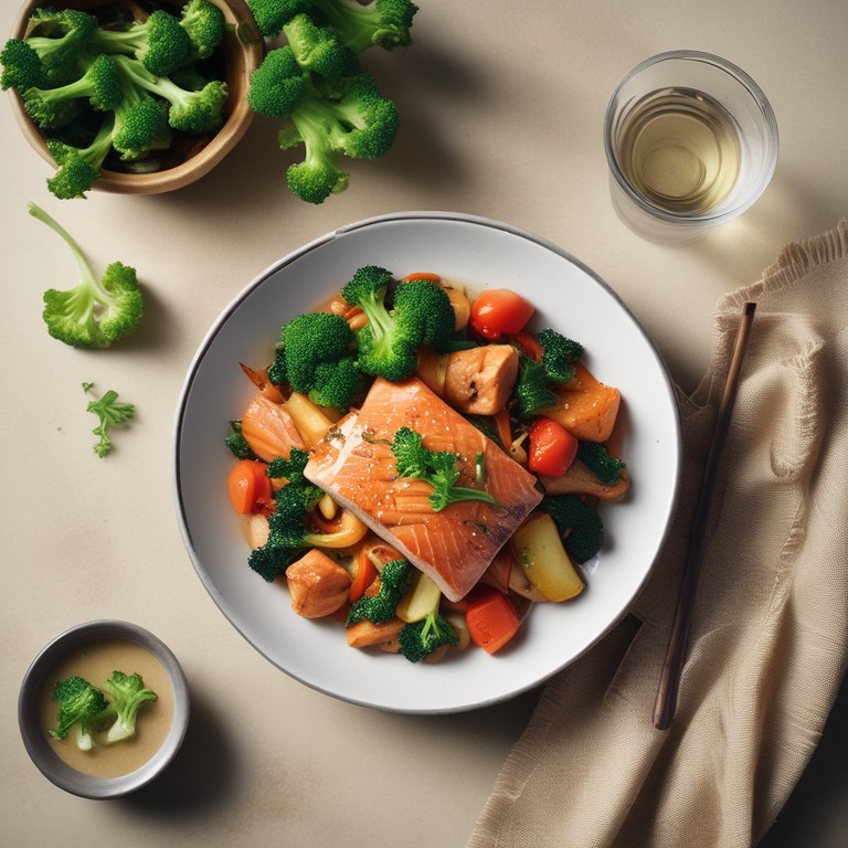 Asiatisches Gemüse mit Gebratenem Lachs