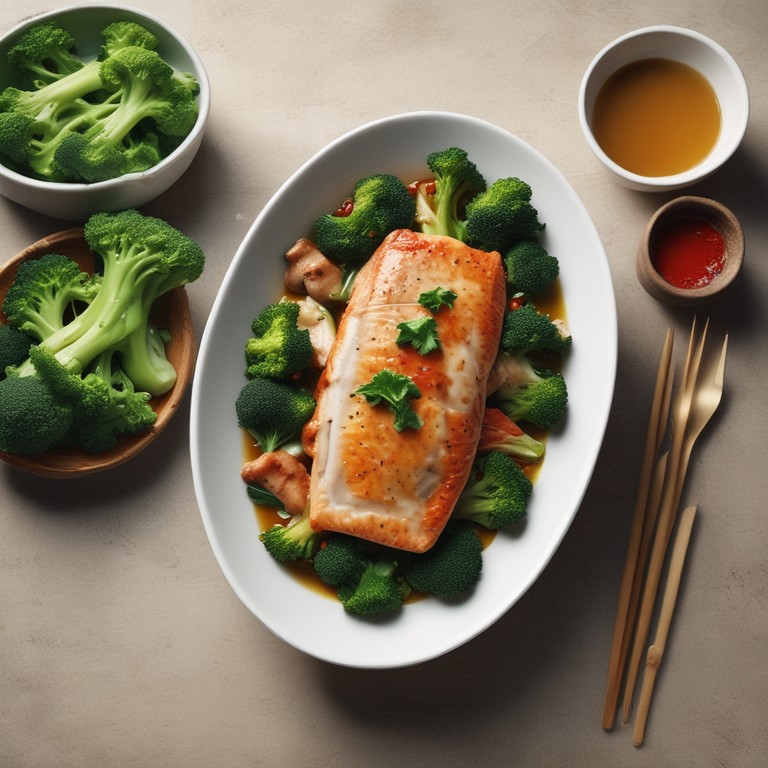 Asiatisches Fisch- und Brokkoli-Gericht