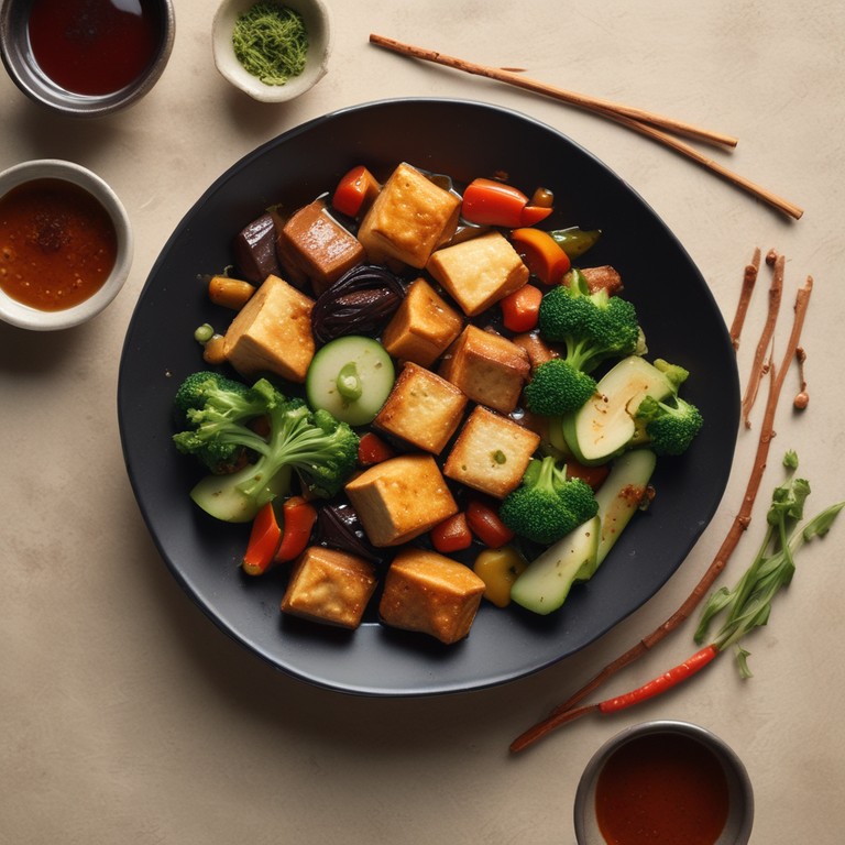 Knuspriges Tofu mit Gemüse in Sojasauce