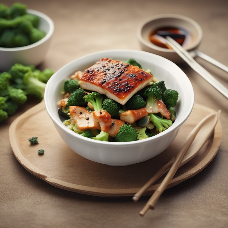 Asiatisches Fischgericht mit Brokkoli und Sojasauce