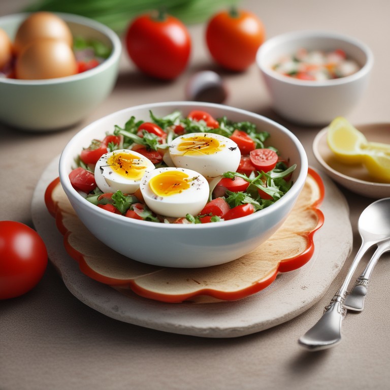 Boiled Eggs with Onion and Tomato Salad