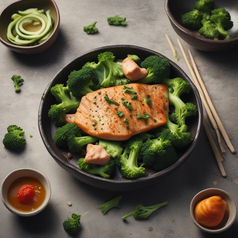 Asiatisches Veganes Fischgericht mit Brokkoli