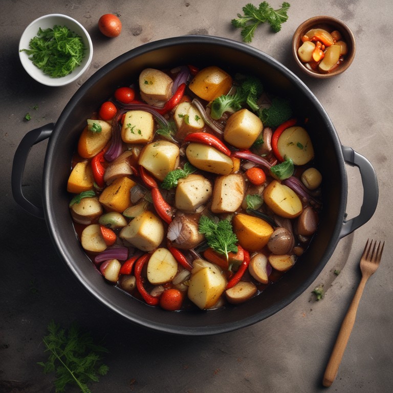 Gesundes Kartoffel-Gemüse mit Räuchertofu