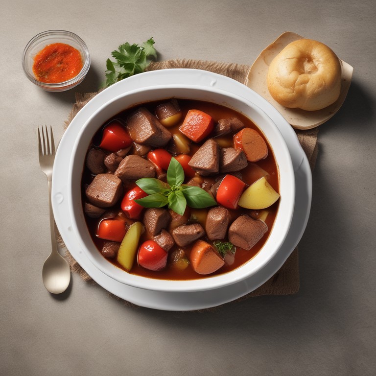 Estofado de Carne con Pimientos Rojos y Verdes, Cebolla y Papas
