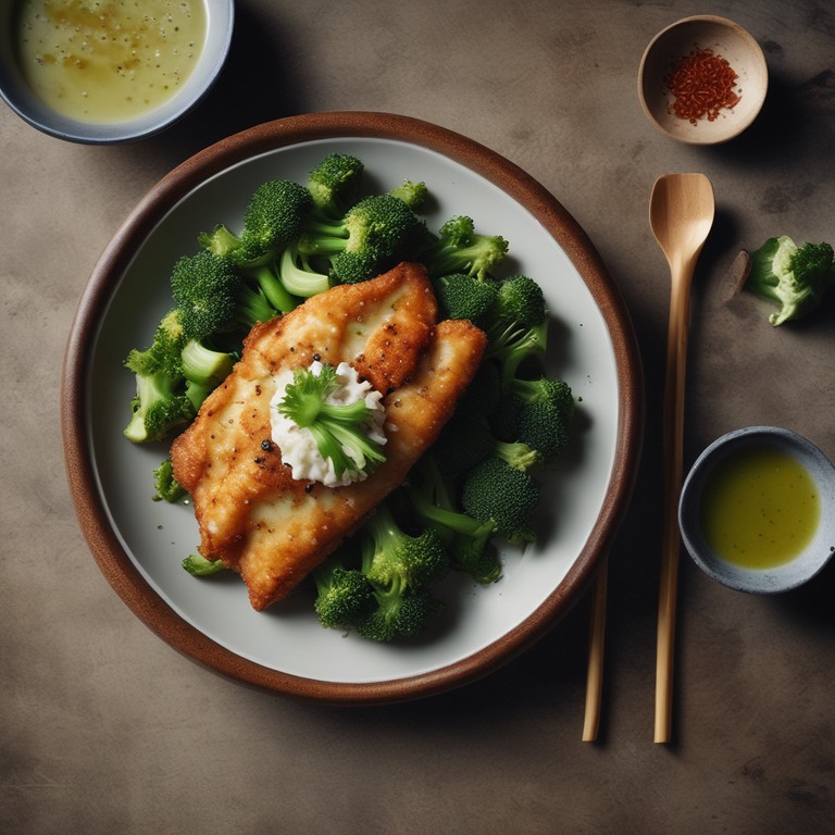 Knuspriger gebratener Fisch mit Brokkoli