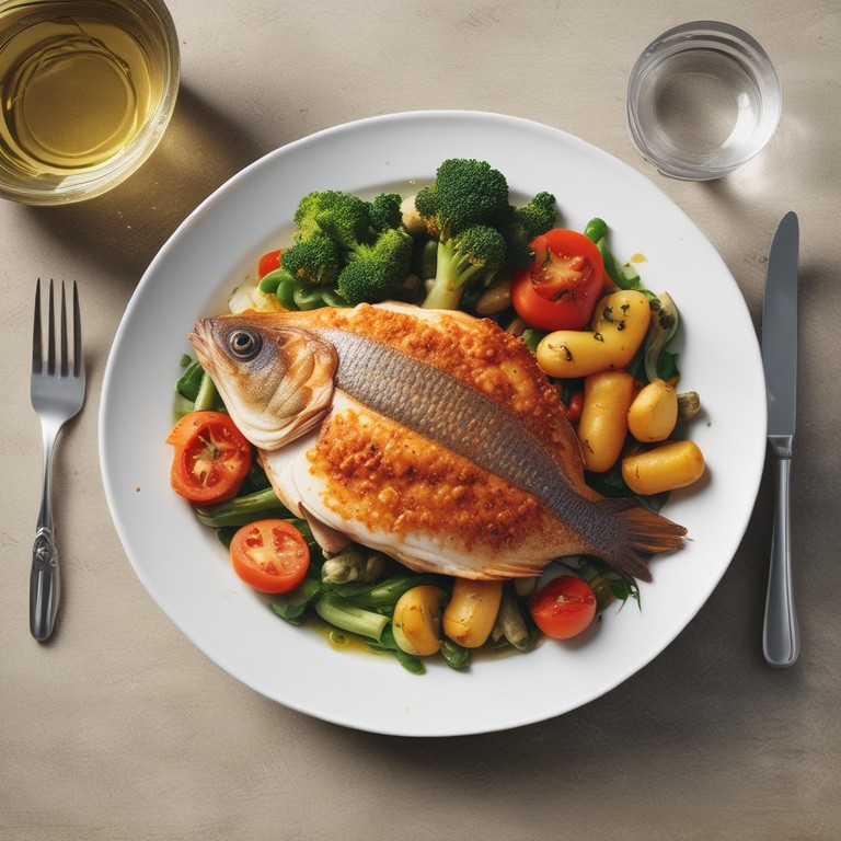 Gebratener Fisch mit Weißwein-Gemüse
