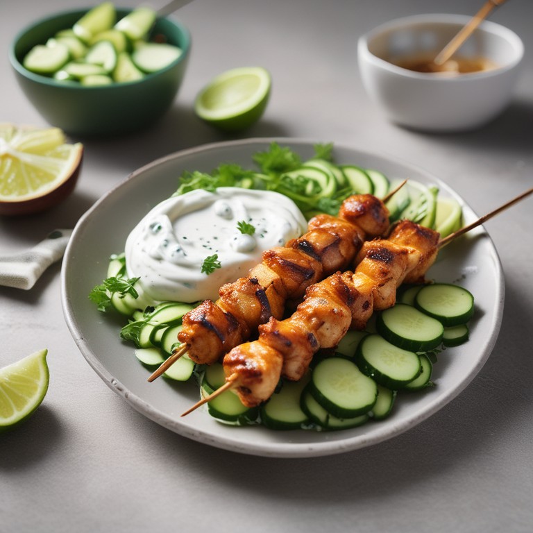 Brochette de Poulet Épicé et Sauce au Yaourt Grec Accompagnée de Concombre au Thermomix