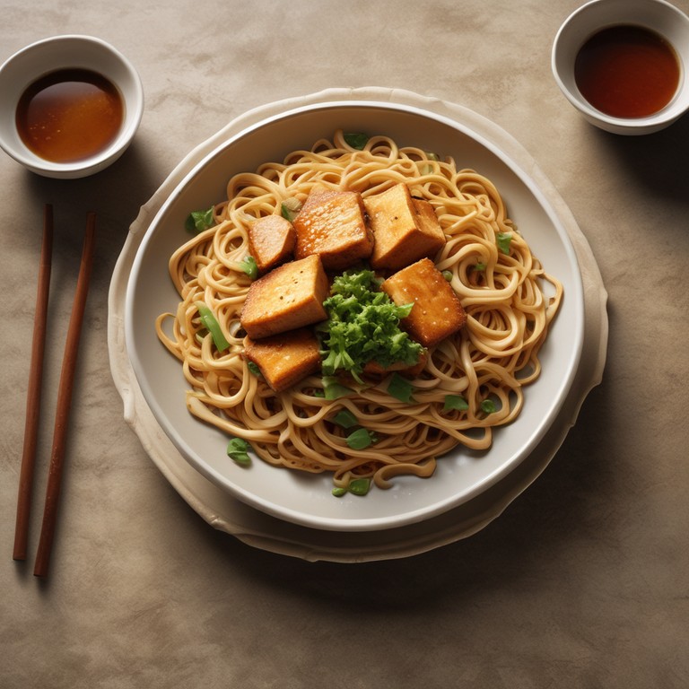 Knusprige Tofu-Nudeln mit Ingwer und Sojasauce