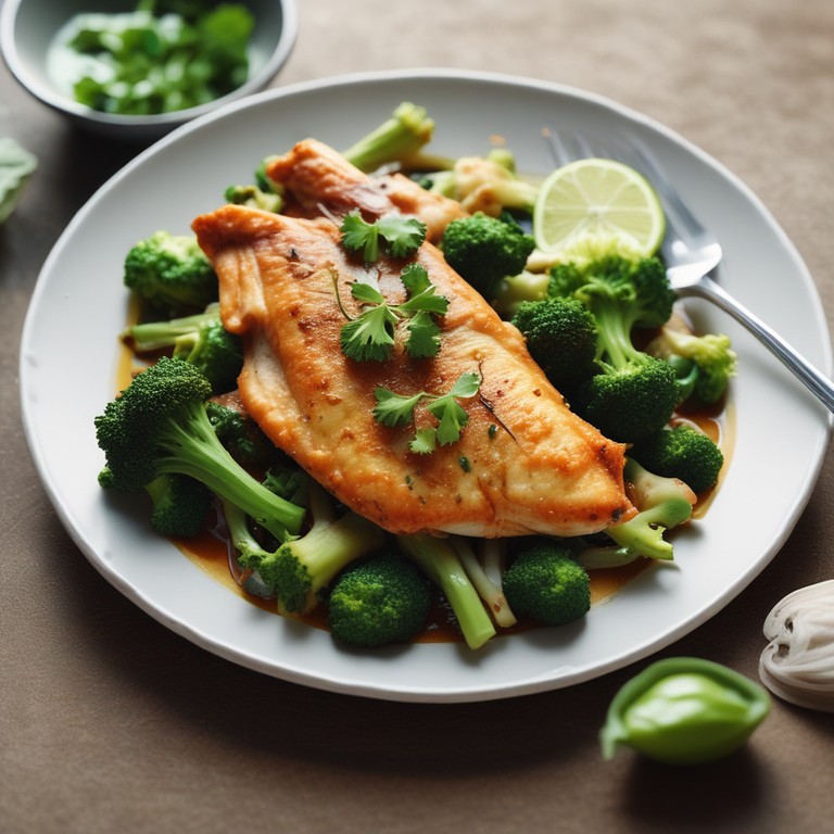 Gebratener Fisch mit Brokkoli in Thailändischer Sauce