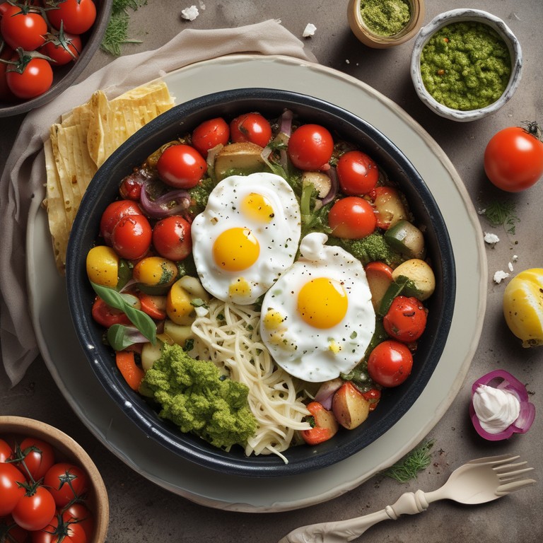 Mediterrane Gemüsepfanne mit Feta und Pesto