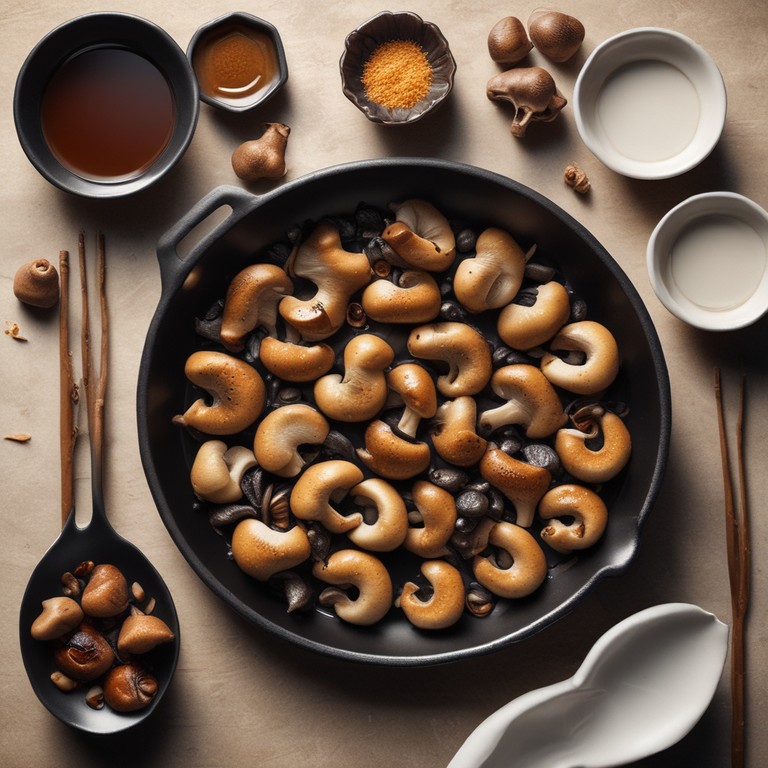 Asiatische Pilze mit Sojasauce und Fisch