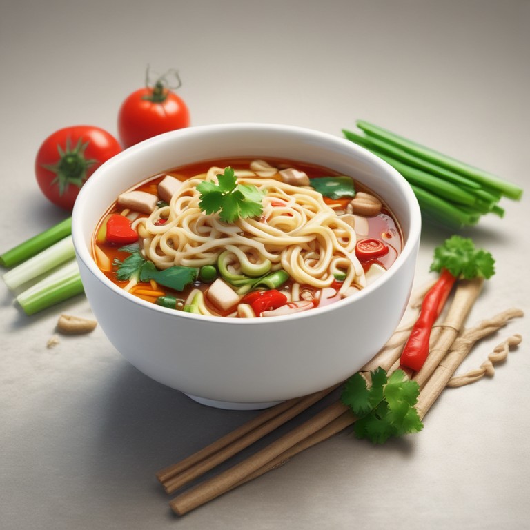 Asiatische Nudelsuppe ohne Fleisch und Tomaten