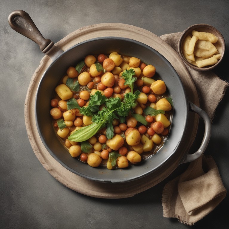 Gebratene Kartoffel-Kichererbsen-Zucchini-Polenta-Pfanne